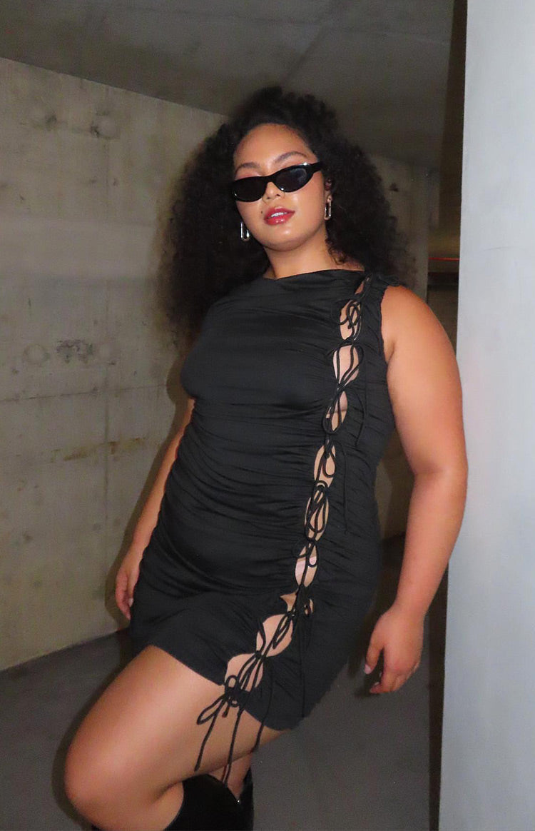 Diva Black Tie Side Mini Dress-Vavasi.All Rights Reserved.