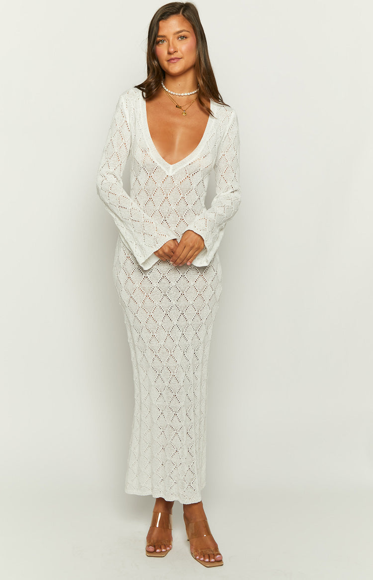 Drea White Backless Knit Maxi Dress-Vavasi.All Rights Reserved.