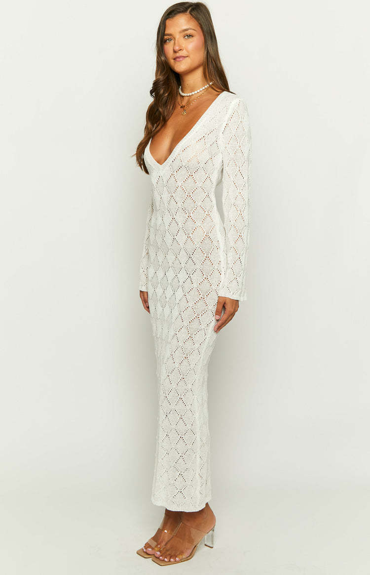 Drea White Backless Knit Maxi Dress-Vavasi.All Rights Reserved.