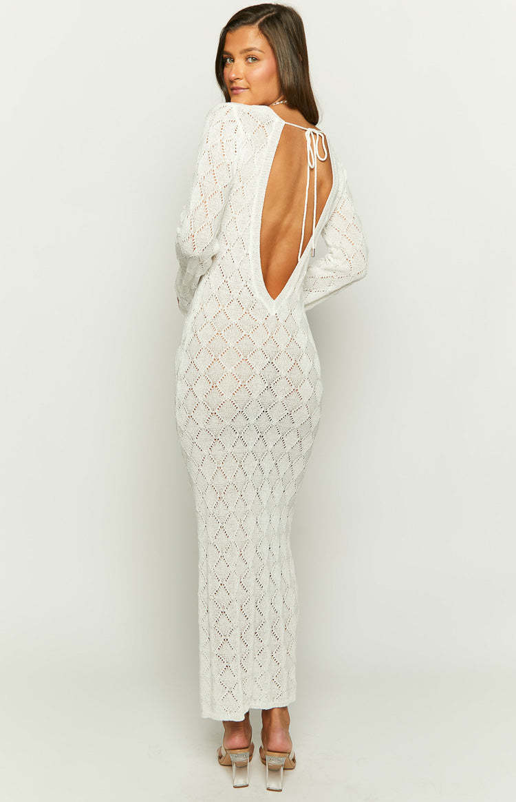 Drea White Backless Knit Maxi Dress-Vavasi.All Rights Reserved.