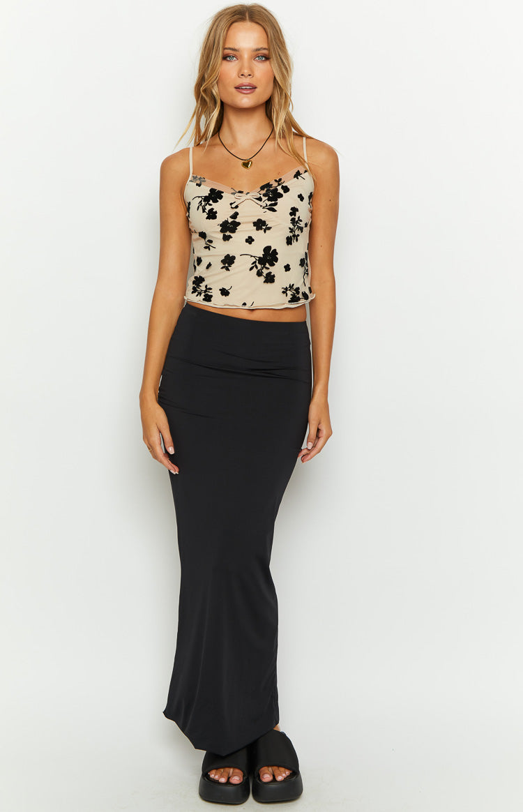Dylan Black and Beige Mesh Top-Vavasi.All Rights Reserved.