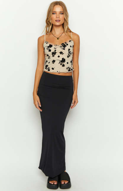 Dylan Black and Beige Mesh Top-Vavasi.All Rights Reserved.