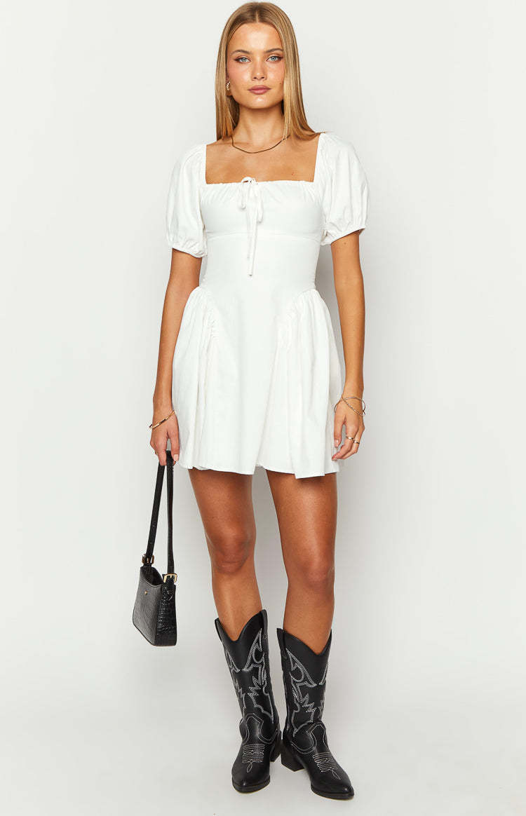 Emma White Puff Sleeve Mini Dress-Vavasi.All Rights Reserved.