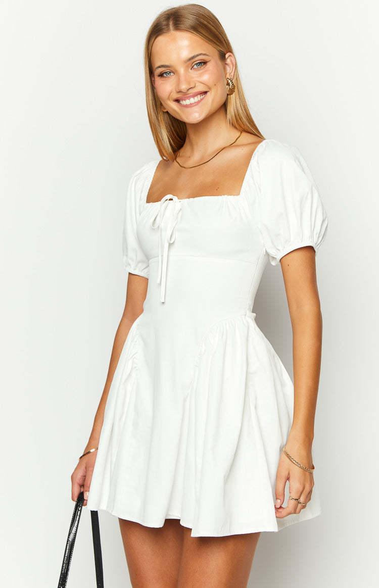 Emma White Puff Sleeve Mini Dress-Vavasi.All Rights Reserved.