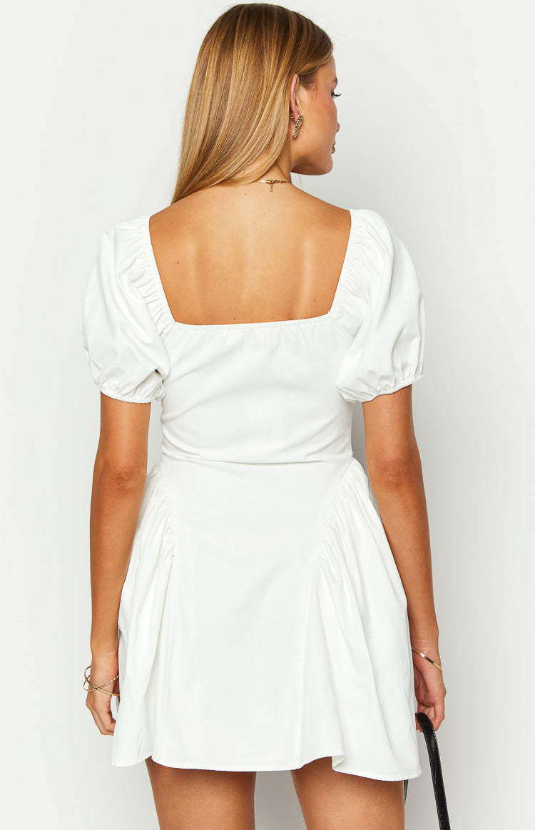 Emma White Puff Sleeve Mini Dress-Vavasi.All Rights Reserved.