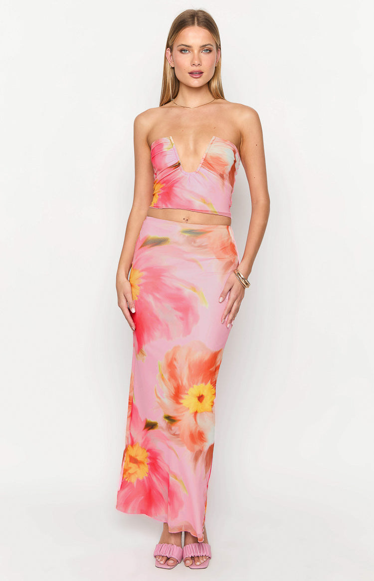 Esha Pink Floral Maxi Skirt-Vavasi.All Rights Reserved.