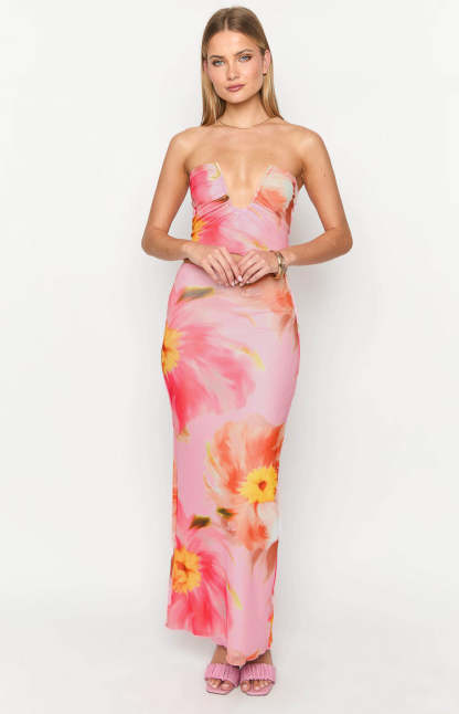 Esha Pink Floral Maxi Skirt-Vavasi.All Rights Reserved.