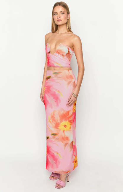 Esha Pink Floral Maxi Skirt-Vavasi.All Rights Reserved.