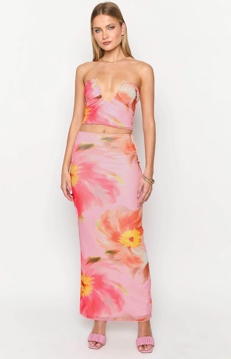 Esha Pink Floral Strapless Crop Top-Vavasi.All Rights Reserved.