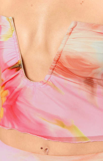 Esha Pink Floral Strapless Crop Top-Vavasi.All Rights Reserved.