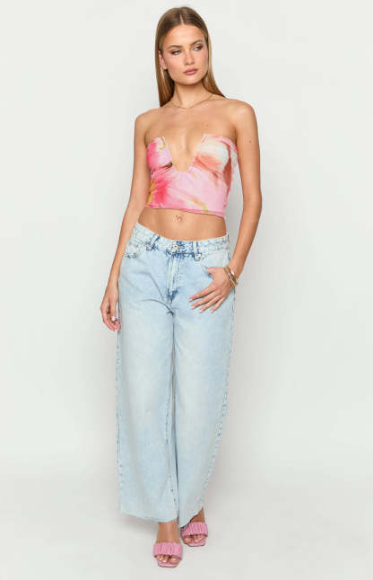 Esha Pink Floral Strapless Crop Top-Vavasi.All Rights Reserved.
