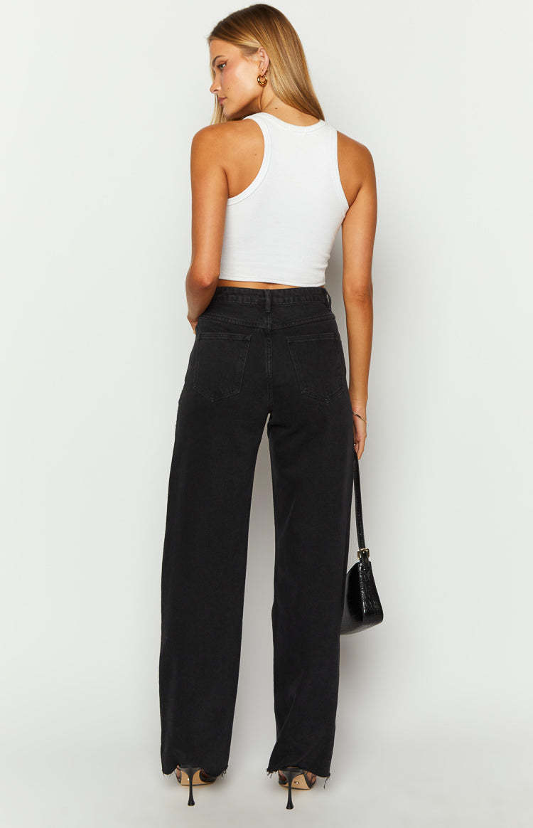 Gem Diamante Trim Wide Leg Black Denim Jeans-Vavasi.All Rights Reserved.