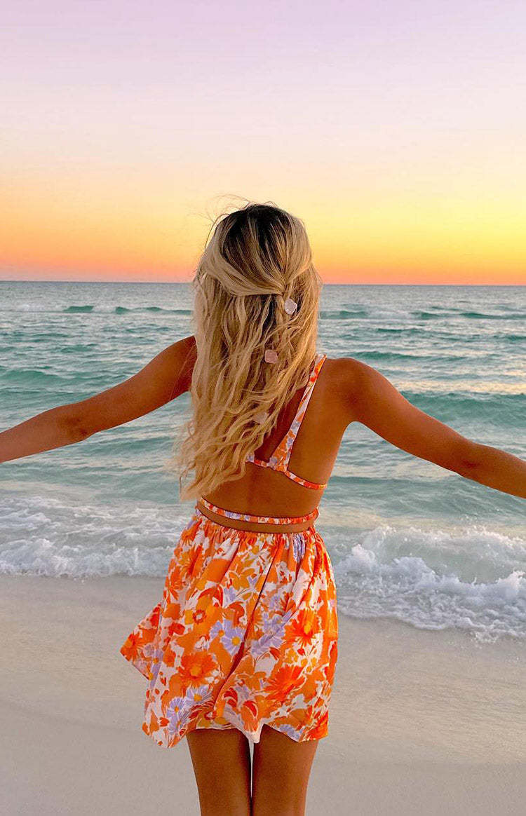 Genovia Orange Floral Mini Dress-Vavasi.All Rights Reserved.