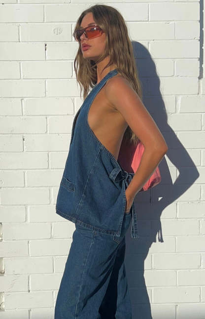 Lioness Hills Halter Dark Denim Vest-Vavasi.All Rights Reserved.