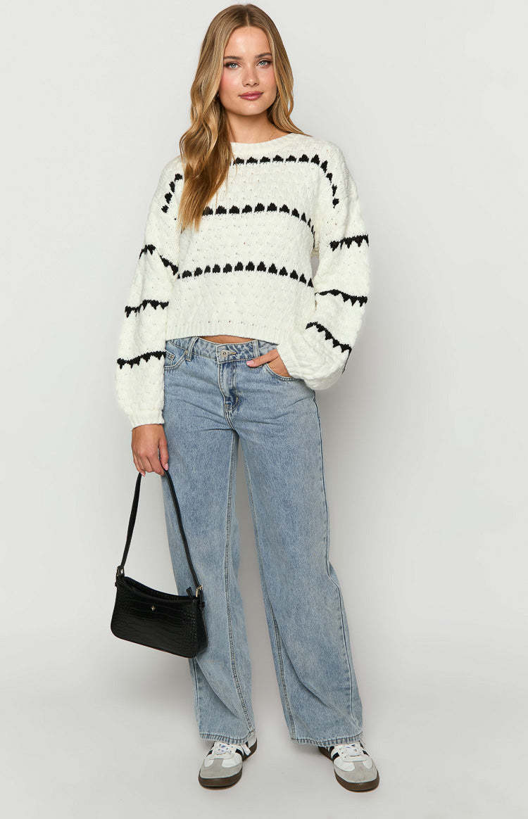Holly White Heart Stripe Sweater-Vavasi.All Rights Reserved.