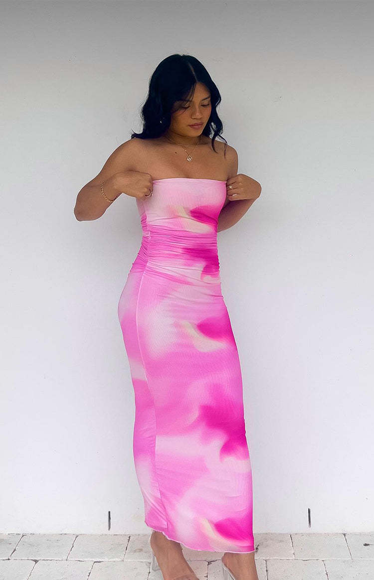 Imogen Pink Print Strapless Maxi Dress-Vavasi.All Rights Reserved.