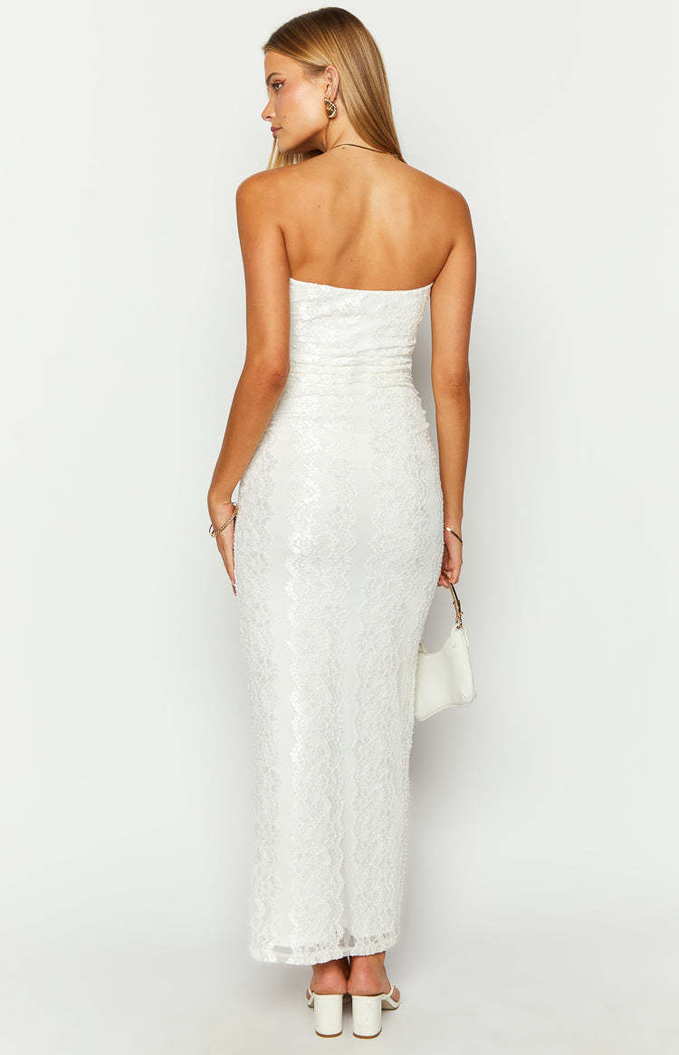 Imogen White Lace Strapless Maxi Dress-Vavasi.All Rights Reserved.