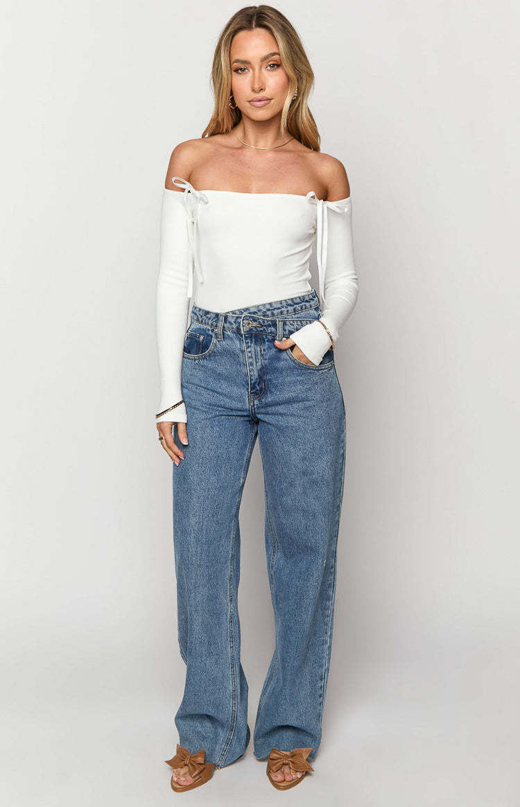 Intan White Off the Shoulder Bodysuit-Vavasi.All Rights Reserved.