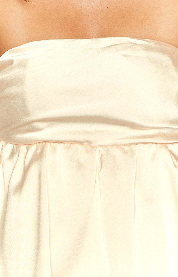 Jamie Cream Satin Strapless Mini Dress-Vavasi.All Rights Reserved.