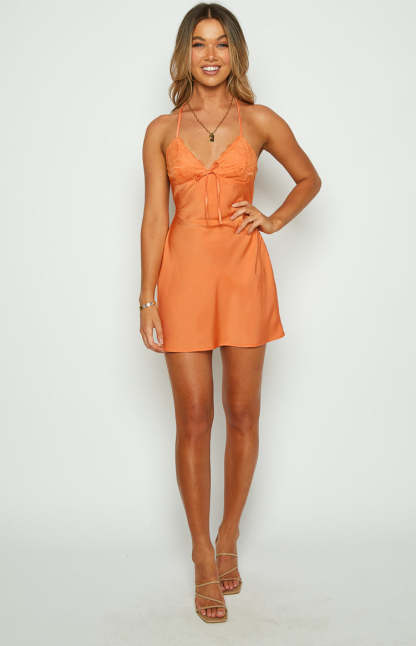 Jazmine Orange Lace Mini Dress-Vavasi.All Rights Reserved.