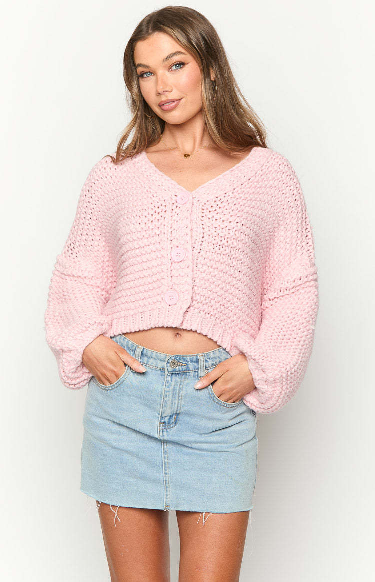 Jen Light Pink Knit Cardigan-Vavasi.All Rights Reserved.