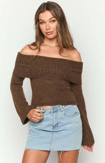 Joey Brown Off Shoulder Sweater-Vavasi.All Rights Reserved.