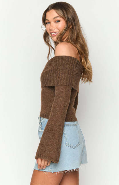 Joey Brown Off Shoulder Sweater-Vavasi.All Rights Reserved.