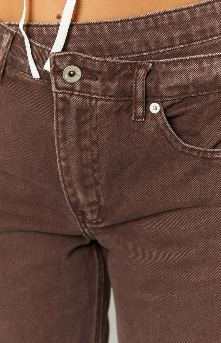 Kansis Brown Uneven Waist Jeans-Vavasi.All Rights Reserved.