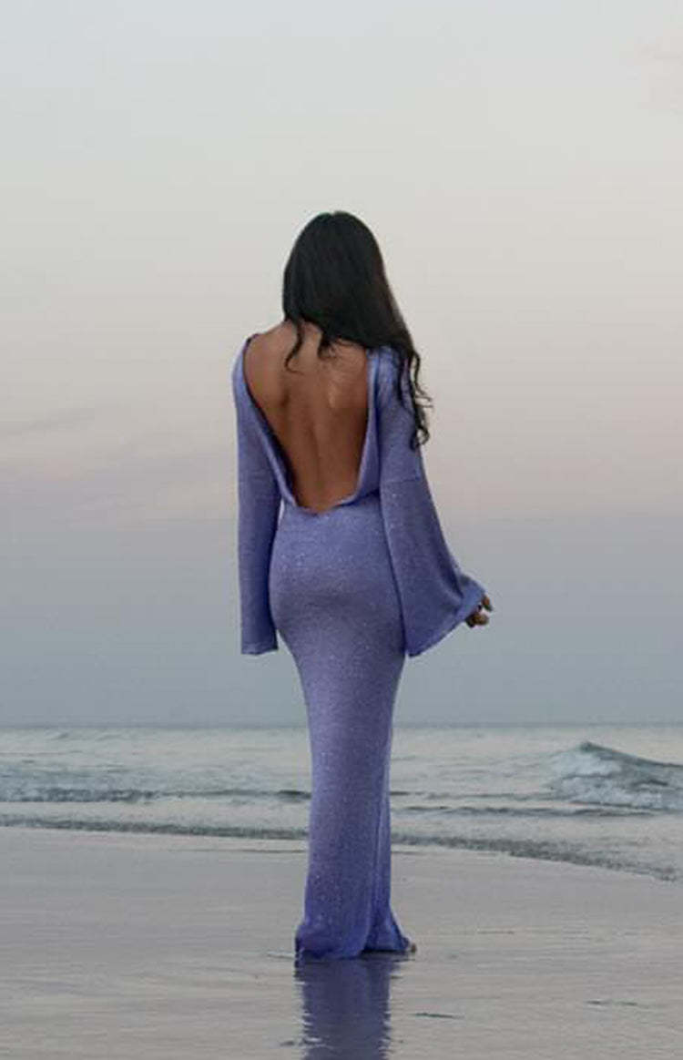 Kendrick Purple Sequin Knit Long Sleeve Maxi Dress-Vavasi.All Rights Reserved.