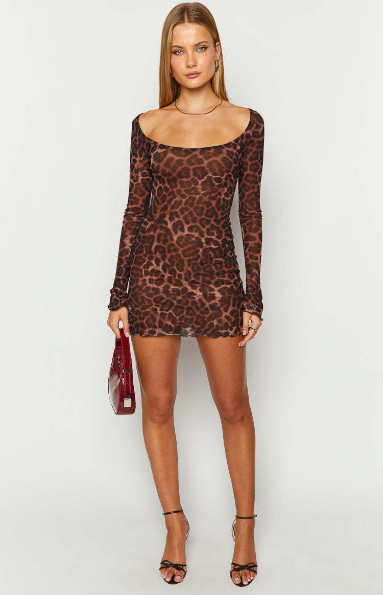 Kitta Leopard Print Long Sleeve Mini Dress-Vavasi.All Rights Reserved.