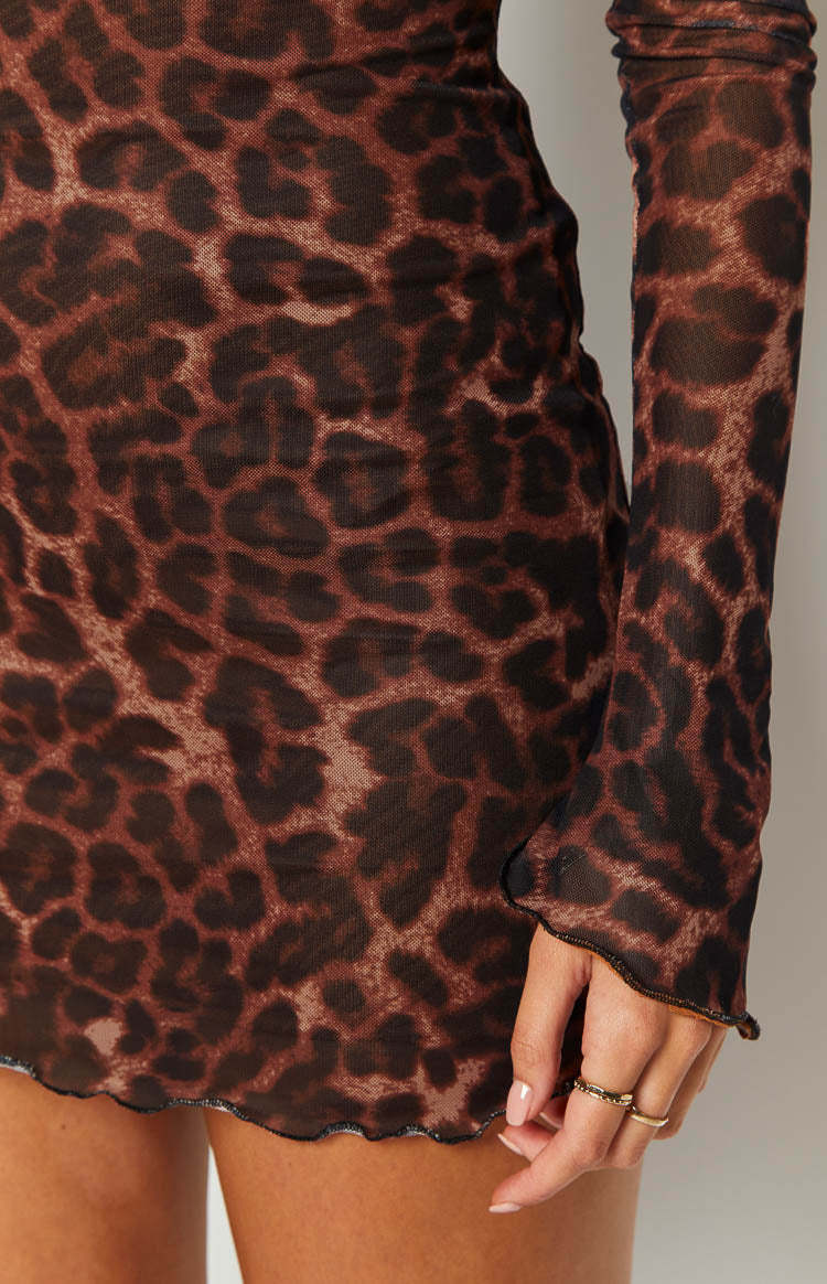 Kitta Leopard Print Long Sleeve Mini Dress-Vavasi.All Rights Reserved.