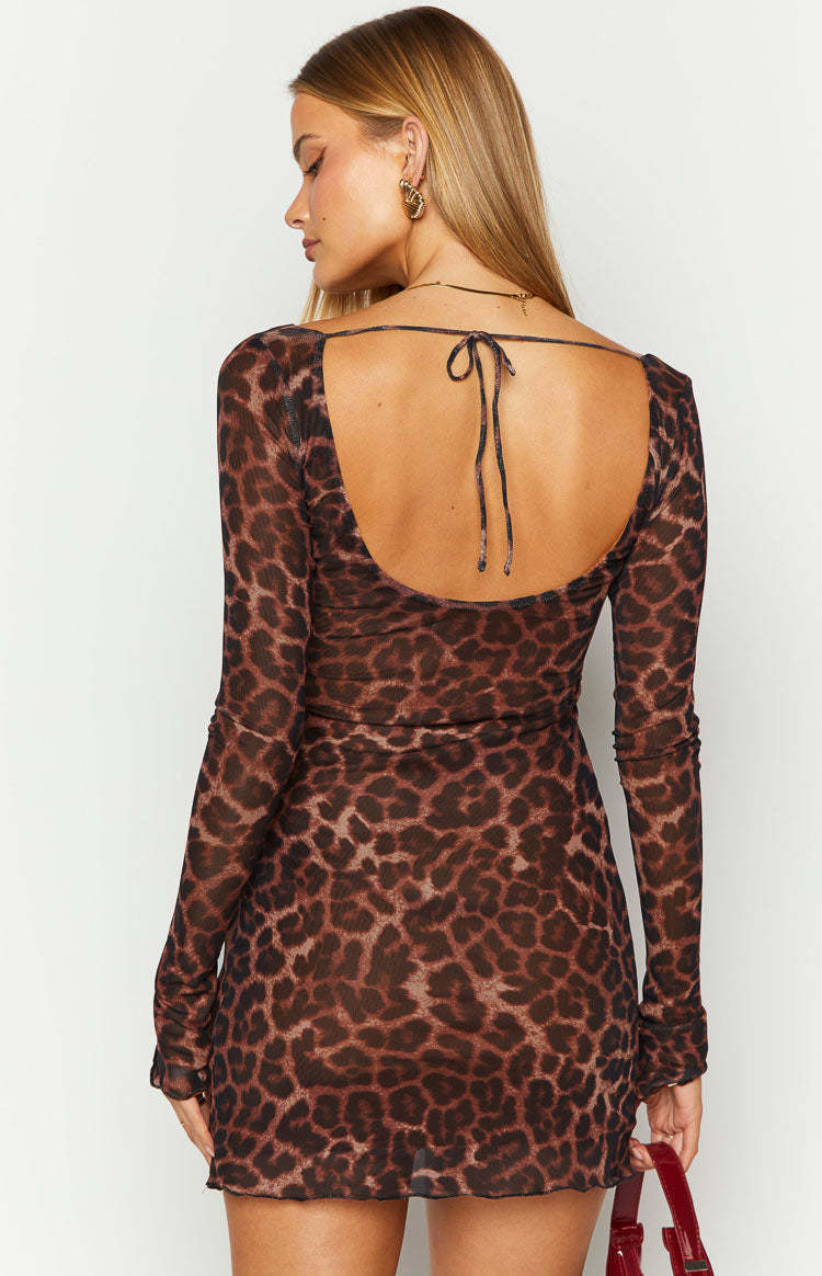 Kitta Leopard Print Long Sleeve Mini Dress-Vavasi.All Rights Reserved.