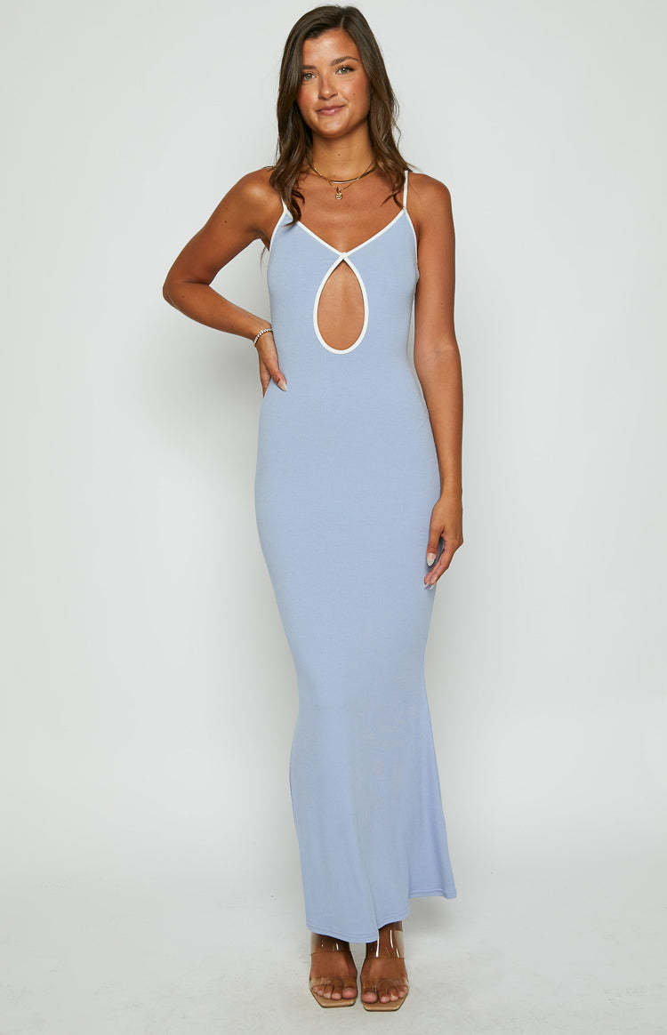 Lalana Blue Contrast Bind Maxi Dress-Vavasi.All Rights Reserved.