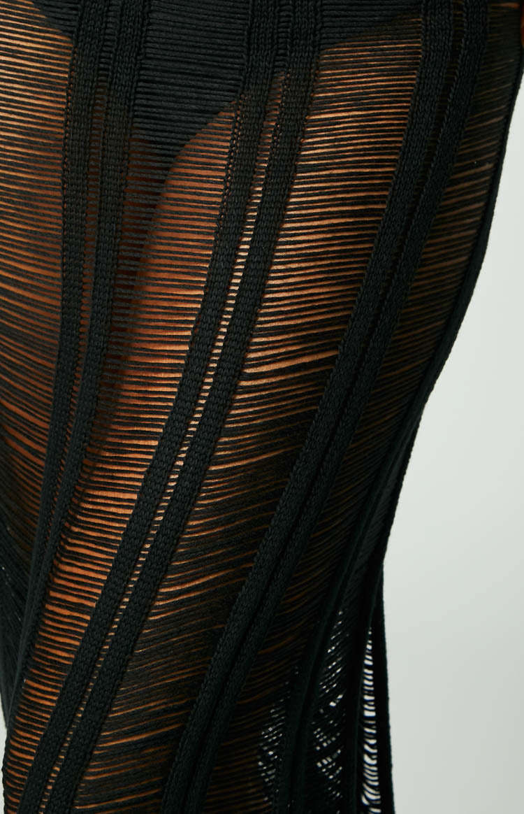 Lennox Black Ladder Knit Midi Skirt-Vavasi.All Rights Reserved.