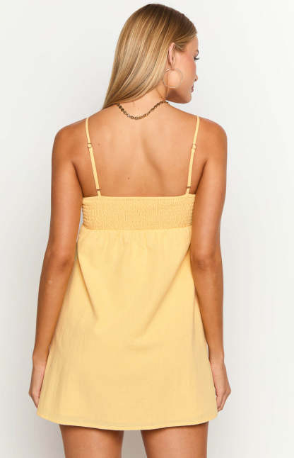 Lotus Love Affair Yellow Mini Dress-Vavasi.All Rights Reserved.