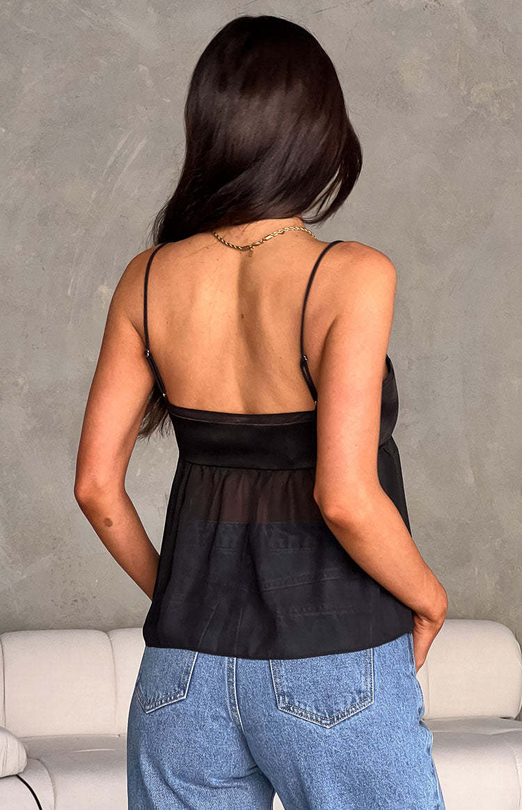 Love On Black Satin Cami Top-Vavasi.All Rights Reserved.