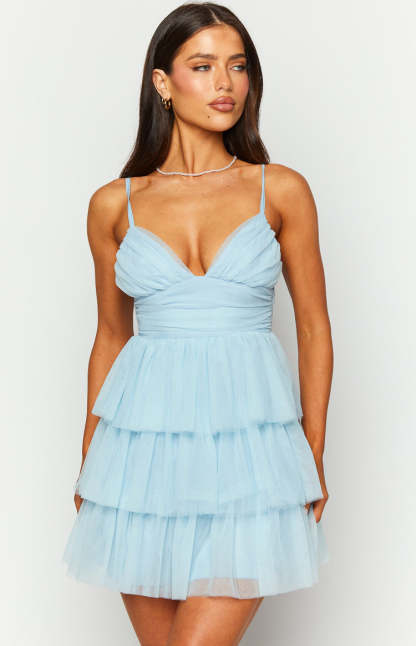 Nadine Blue Tulle Mini Dress-Vavasi.All Rights Reserved.