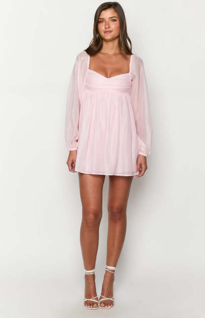 Narla Pink Long Sleeve Mini Dress-Vavasi.All Rights Reserved.
