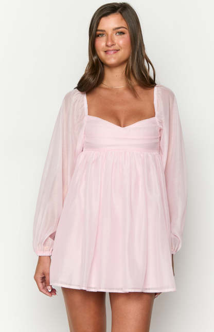 Narla Pink Long Sleeve Mini Dress-Vavasi.All Rights Reserved.