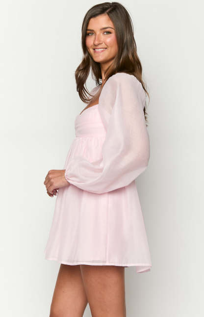 Narla Pink Long Sleeve Mini Dress-Vavasi.All Rights Reserved.