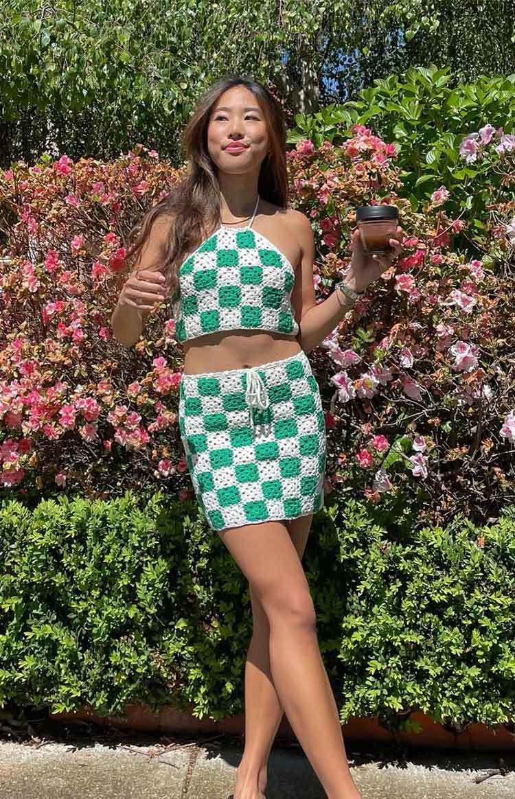 Natasha Green Check Crop Top-Vavasi.All Rights Reserved.