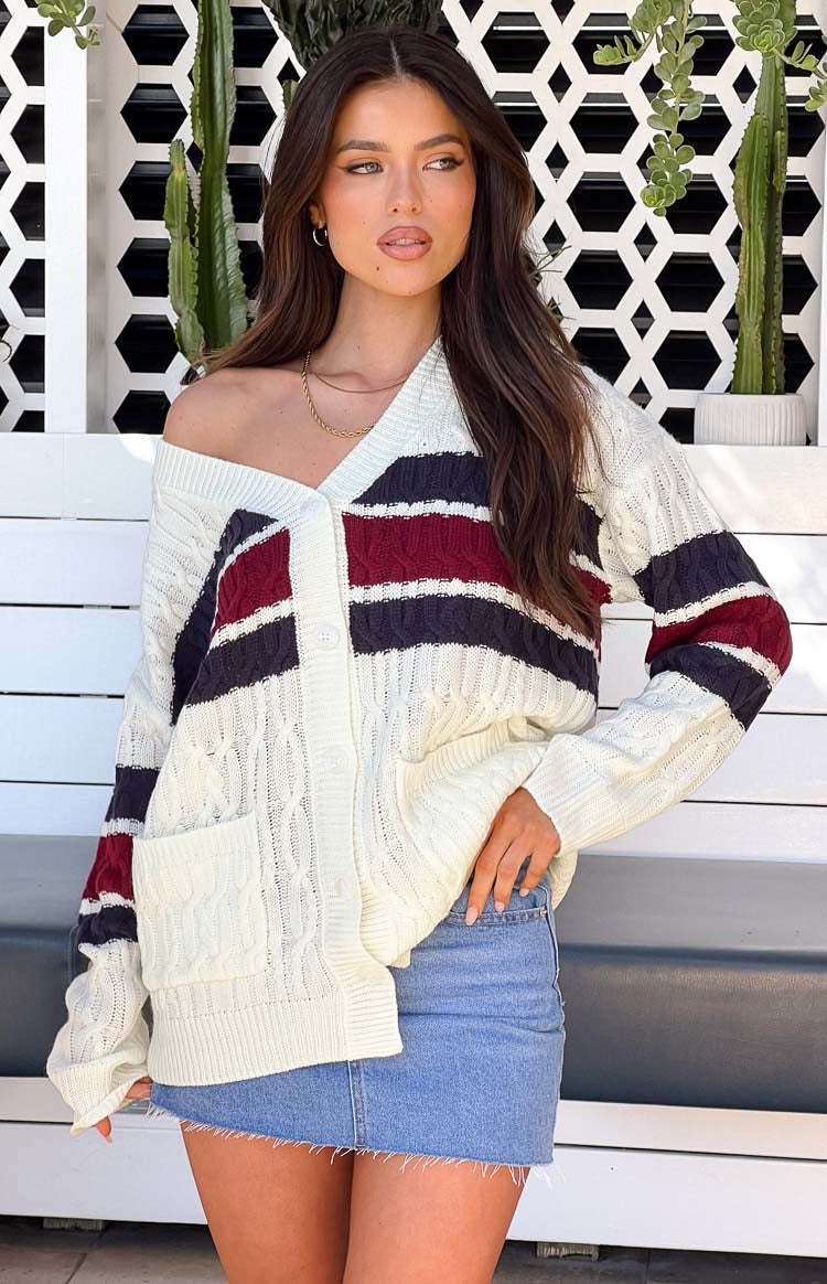Nikkitta Cream Striped Cardigan-Vavasi.All Rights Reserved.