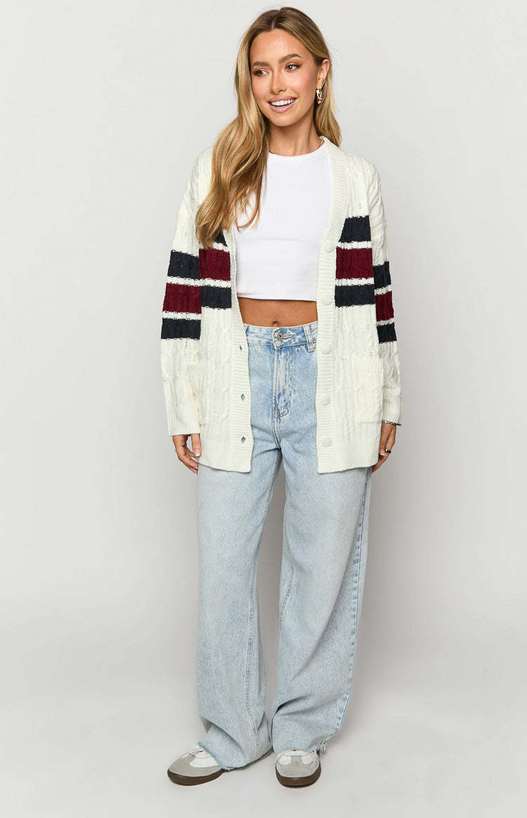 Nikkitta Cream Striped Cardigan-Vavasi.All Rights Reserved.