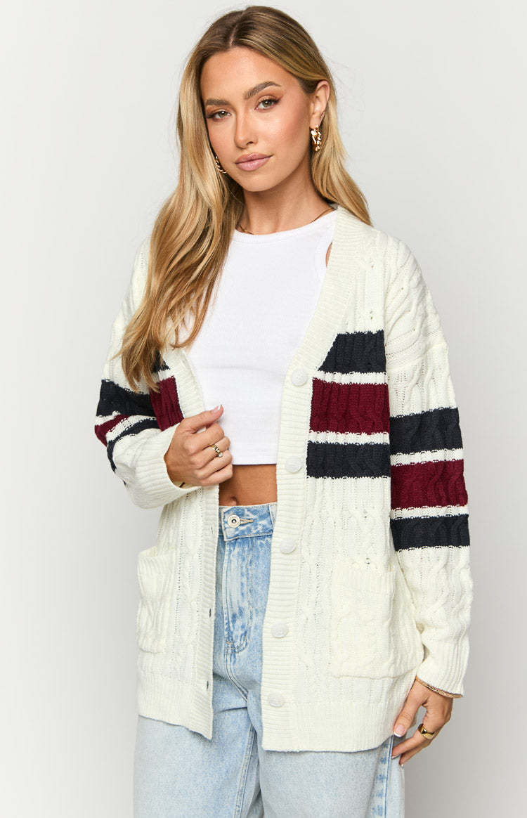 Nikkitta Cream Striped Cardigan-Vavasi.All Rights Reserved.