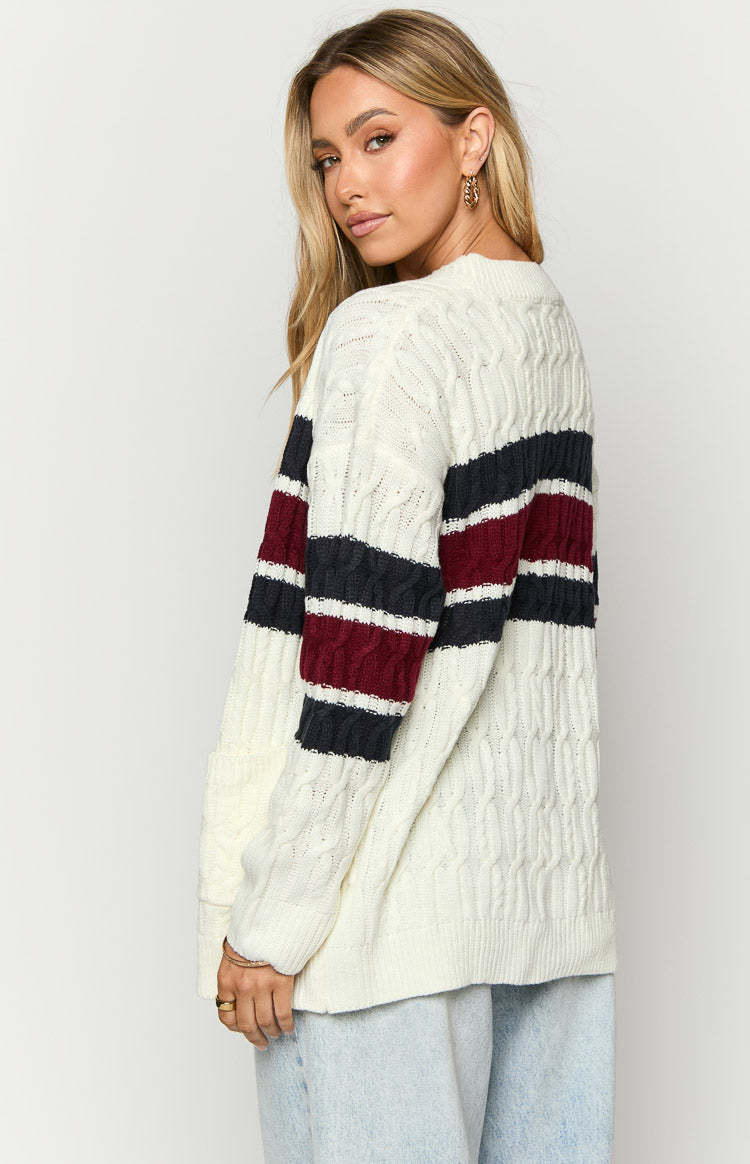 Nikkitta Cream Striped Cardigan-Vavasi.All Rights Reserved.