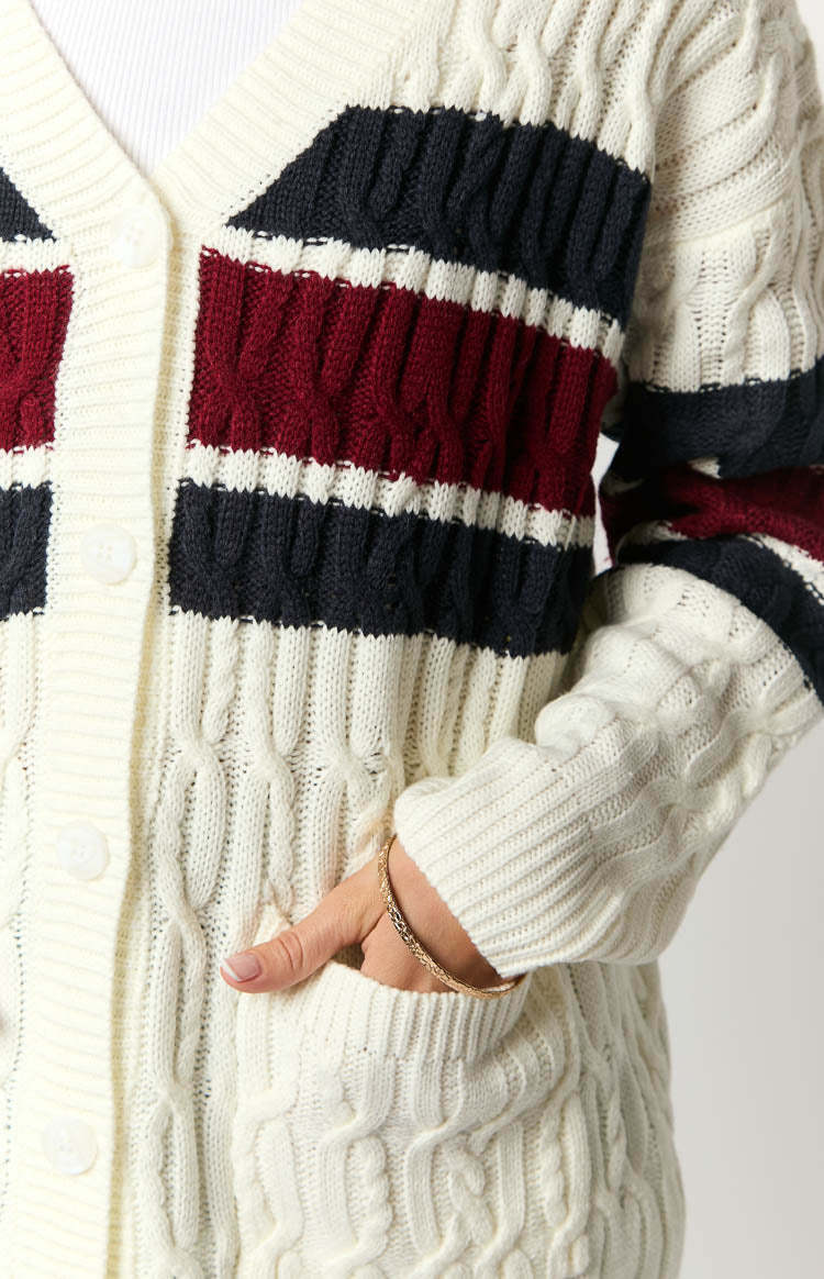 Nikkitta Cream Striped Cardigan-Vavasi.All Rights Reserved.