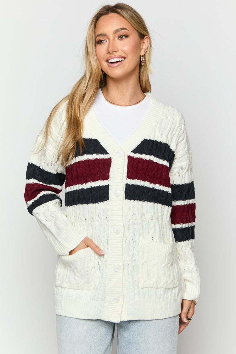 Nikkitta Cream Striped Cardigan-Vavasi.All Rights Reserved.