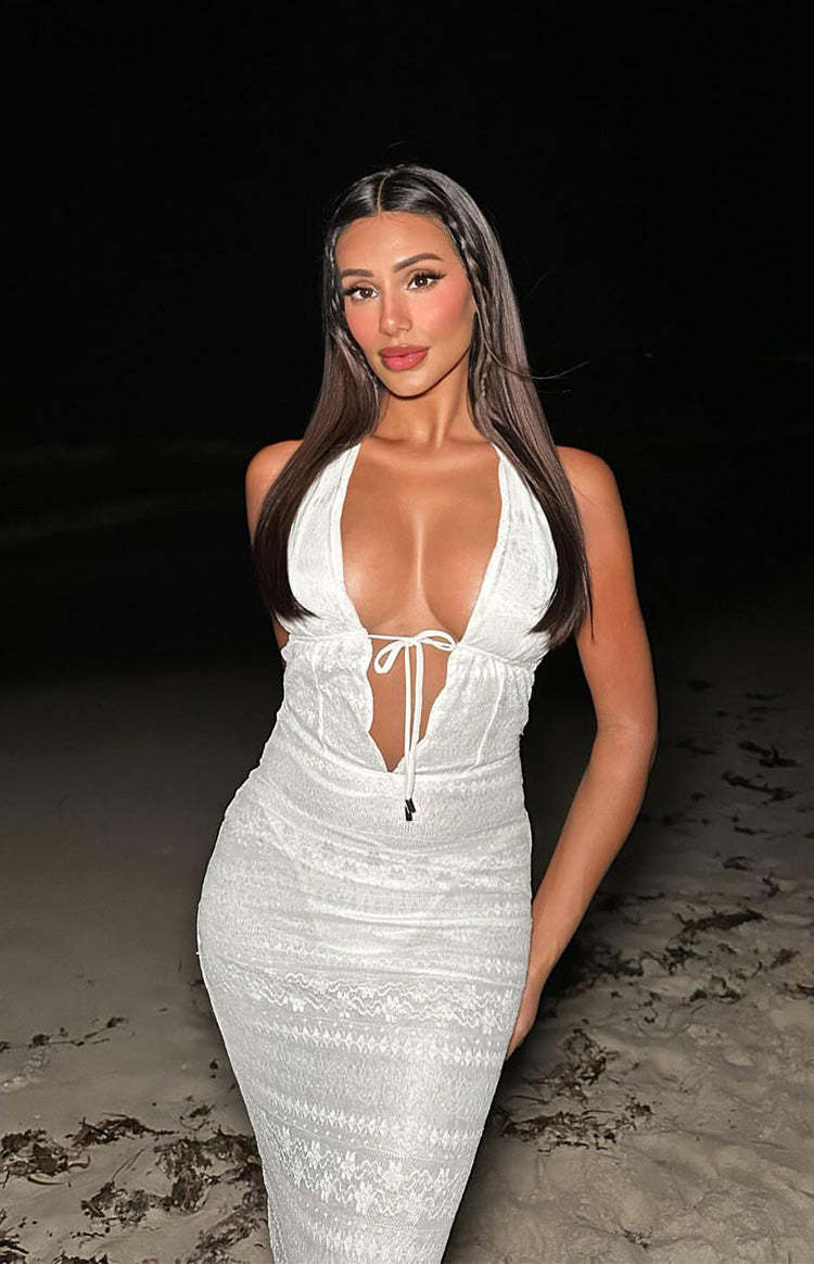 Novalie White Lace Halter Maxi Dress-Vavasi.All Rights Reserved.