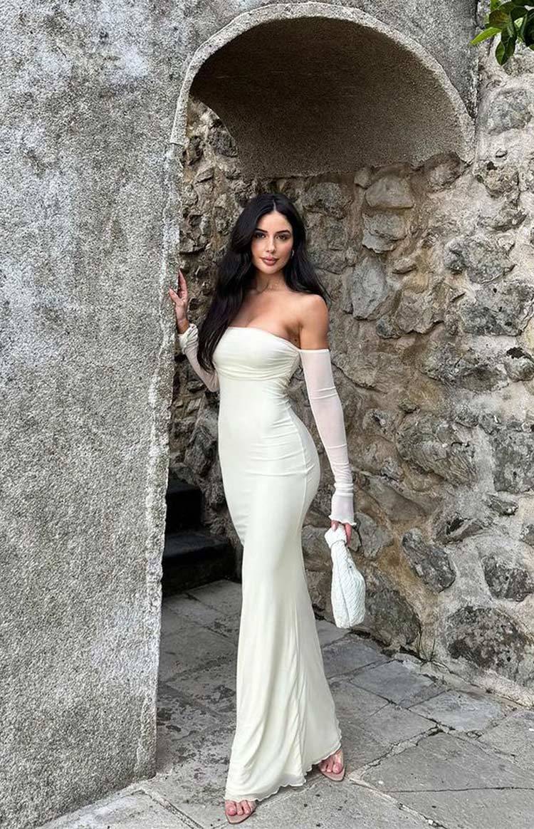 Odette Cream Long Sleeve Formal Maxi Dress-Vavasi.All Rights Reserved.