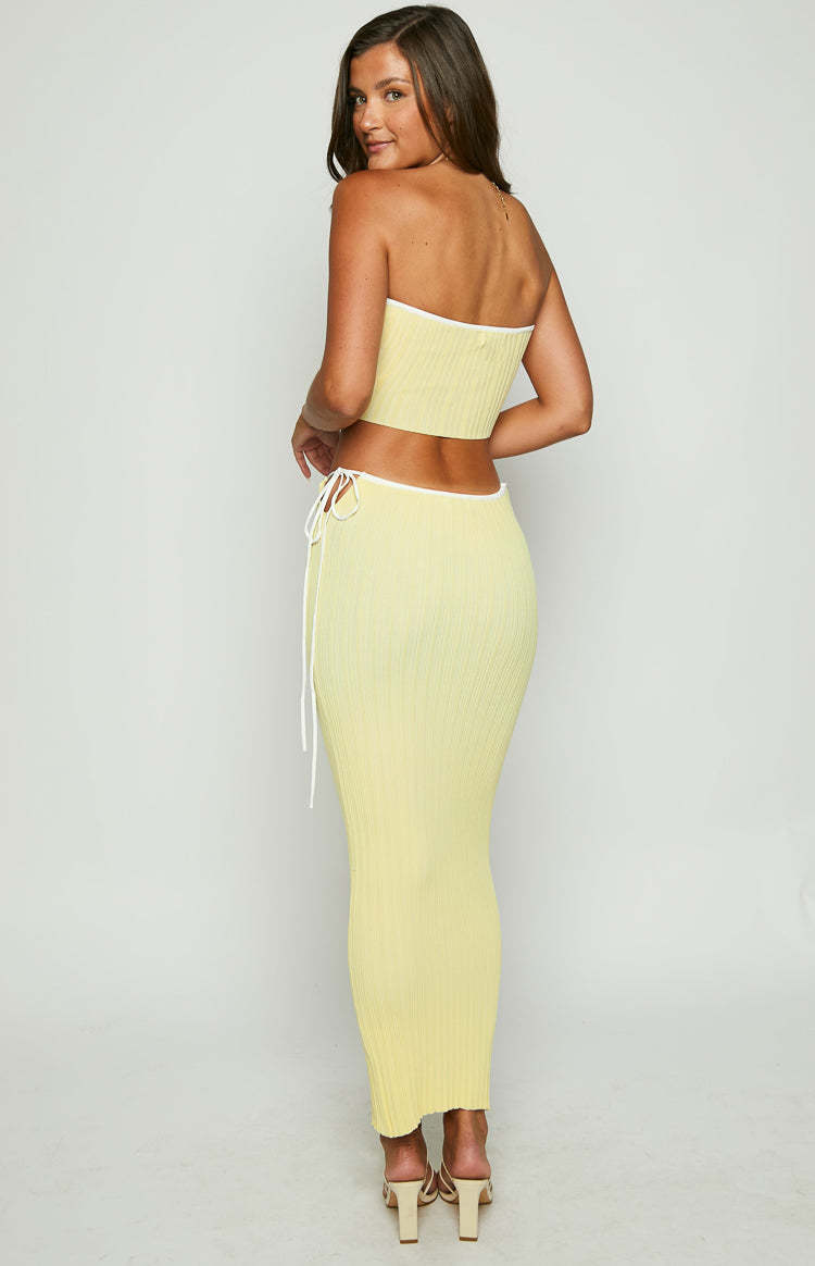 Pia Yellow Contrast Bind Knit Midi Skirt-Vavasi.All Rights Reserved.